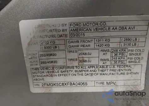 2015 Ford Flex Sel from USA, damaged, VIN 2FMGK5C8XFBA04065